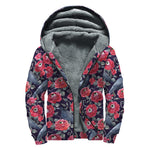 Eyeball Rose Pattern Print Sherpa Lined Zip Up Hoodie