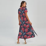 Eyeball Rose Pattern Print Short Sleeve Maxi Dress