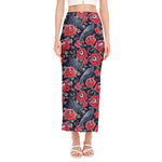 Eyeball Rose Pattern Print Side Slit Maxi Skirt