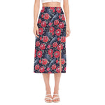 Eyeball Rose Pattern Print Side Slit Midi Skirt