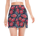 Eyeball Rose Pattern Print Side Slit Mini Skirt