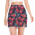 Eyeball Rose Pattern Print Side Slit Mini Skirt