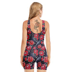 Eyeball Rose Pattern Print Sleeveless One Piece Swimsuit