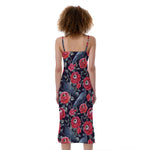Eyeball Rose Pattern Print Slim Fit Midi Cami Dress