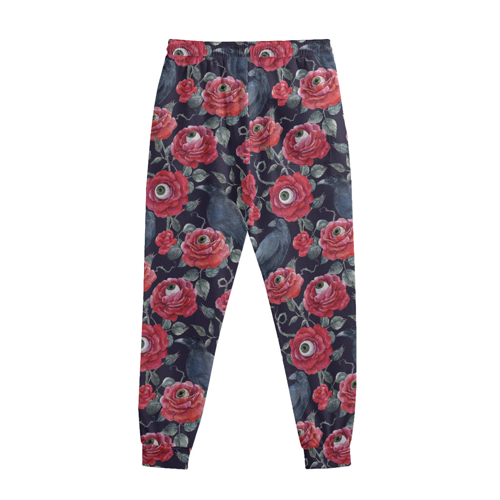 Eyeball Rose Pattern Print Sweatpants