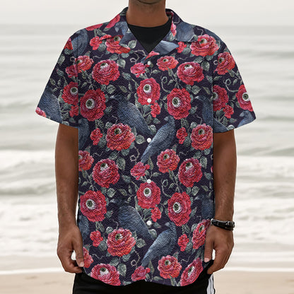 Eyeball Rose Pattern Print Textured Short Sleeve Shirt