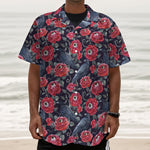 Eyeball Rose Pattern Print Textured Short Sleeve Shirt