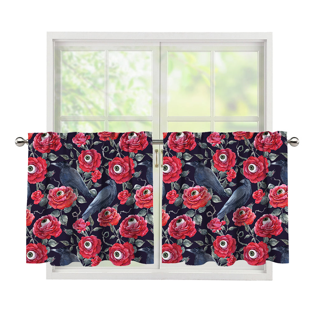 Eyeball Rose Pattern Print Tier Curtains