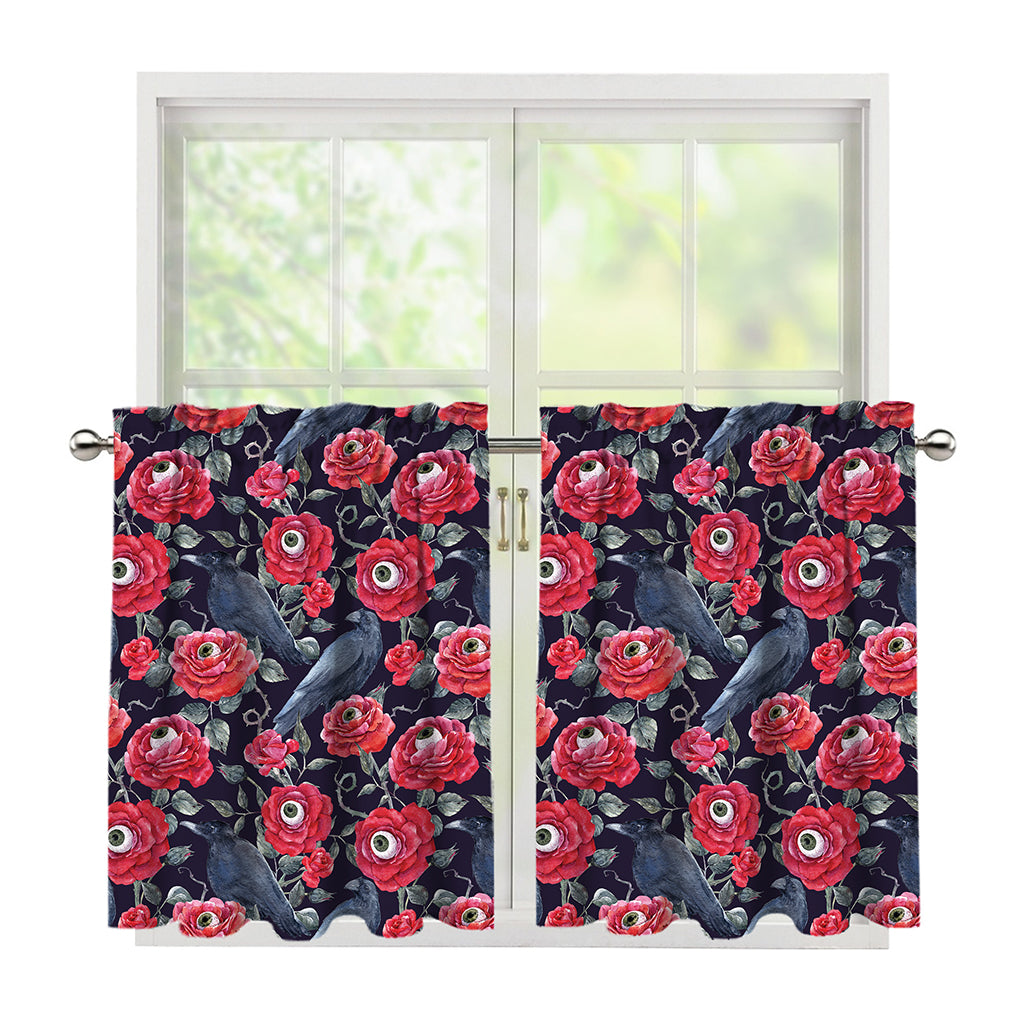 Eyeball Rose Pattern Print Tier Curtains