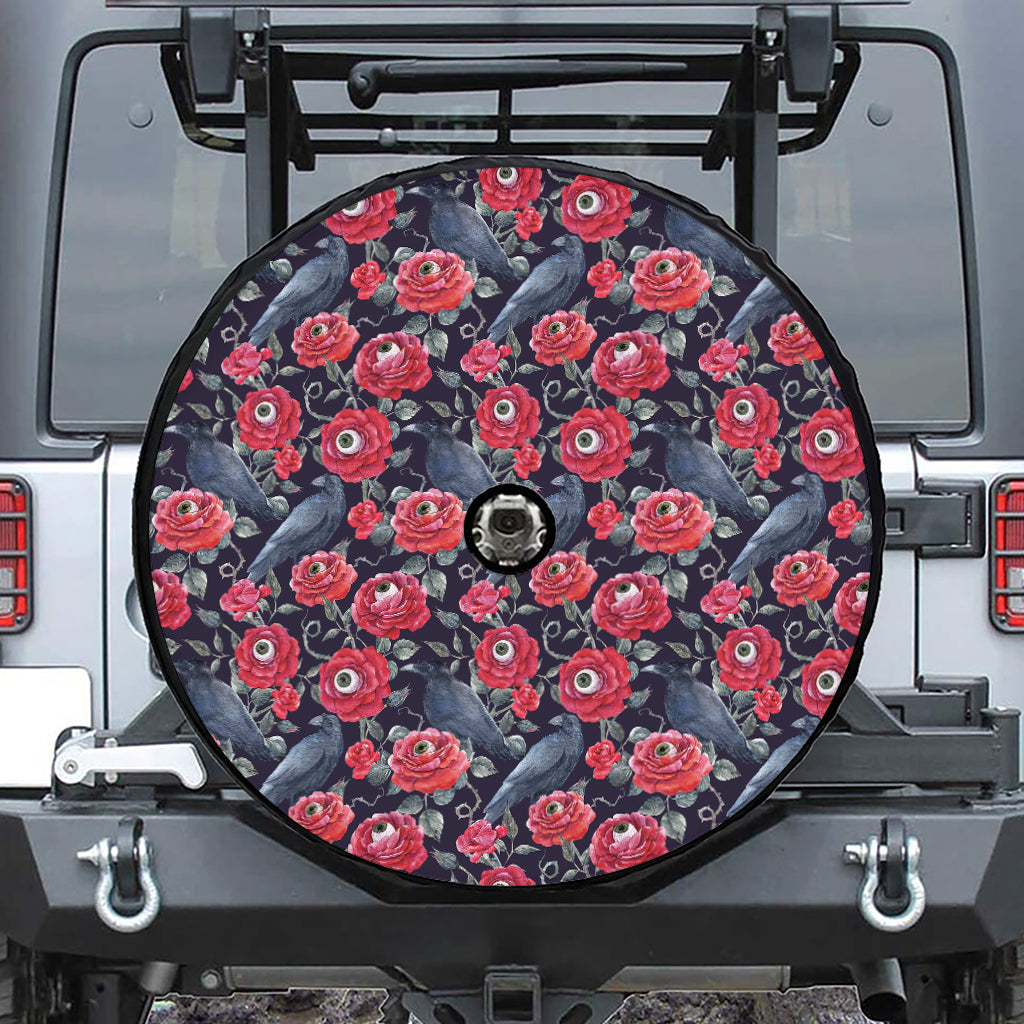 Eyeball Rose Pattern Print Tire Cover With Camera Hole