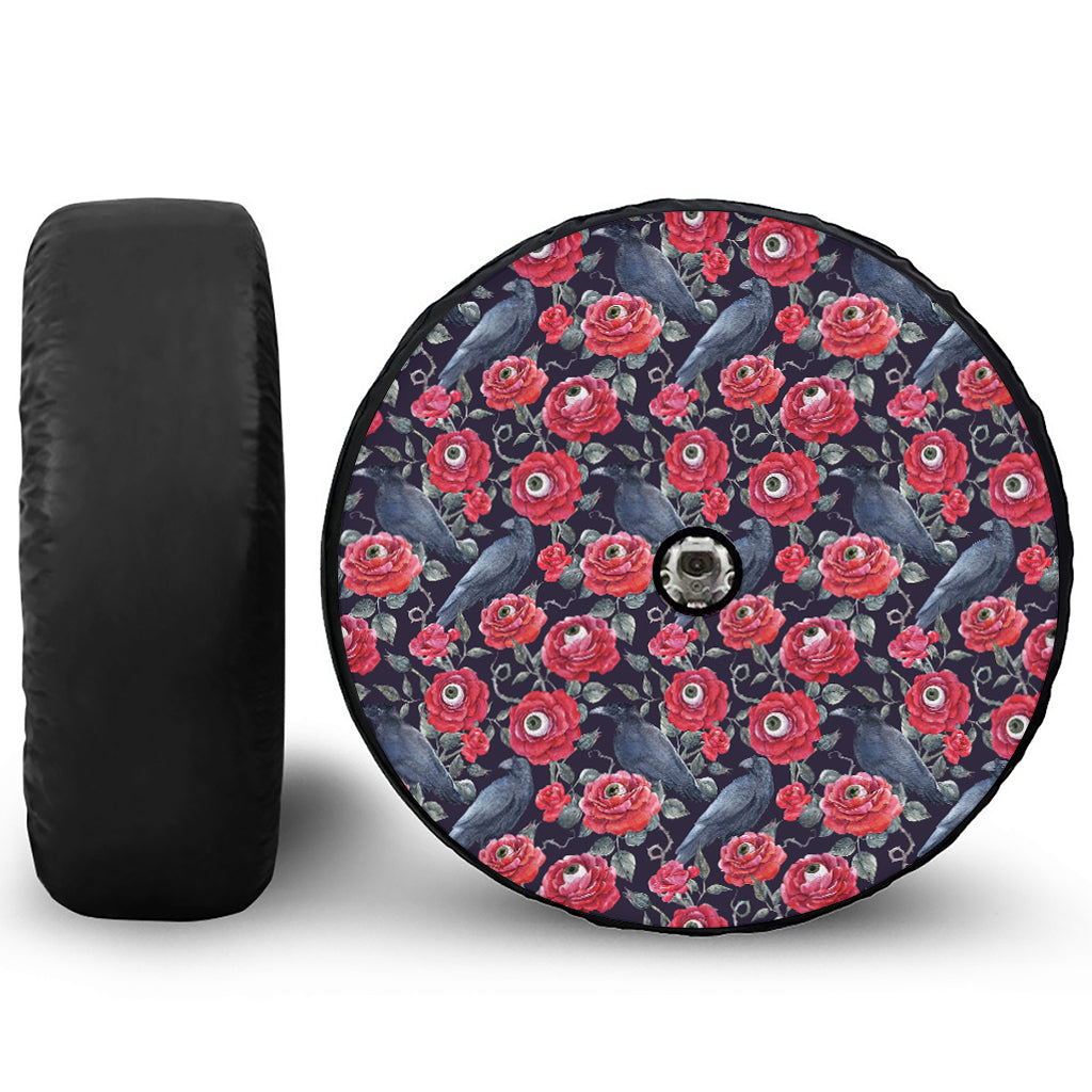 Eyeball Rose Pattern Print Tire Cover With Camera Hole