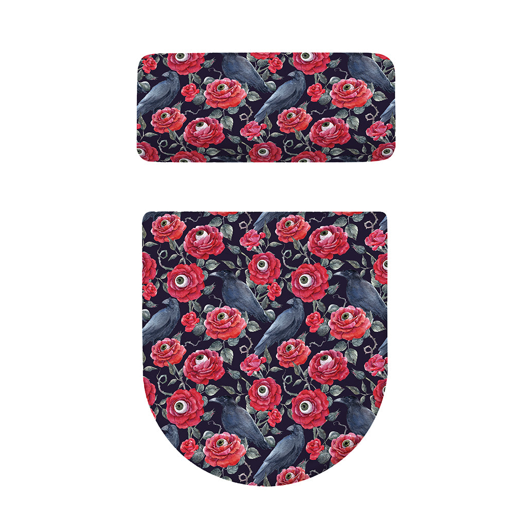 Eyeball Rose Pattern Print Toilet Lid And Tank Cover Set