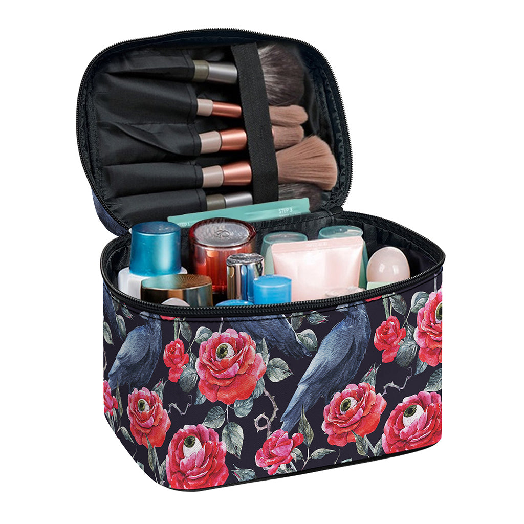 Eyeball Rose Pattern Print Travel Makeup Bag