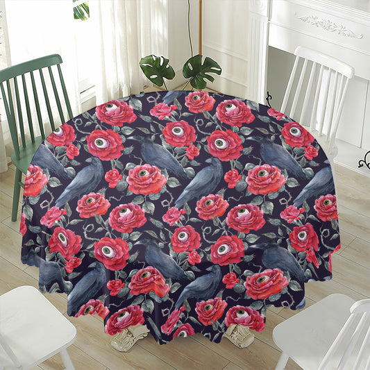 Eyeball Rose Pattern Print Waterproof Round Tablecloth