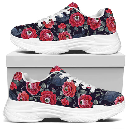 Eyeball Rose Pattern Print White Chunky Shoes