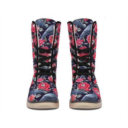 Eyeball Rose Pattern Print Winter Boots