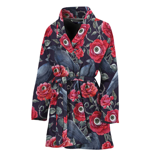 Eyeball Rose Pattern Print Women's Bathrobe