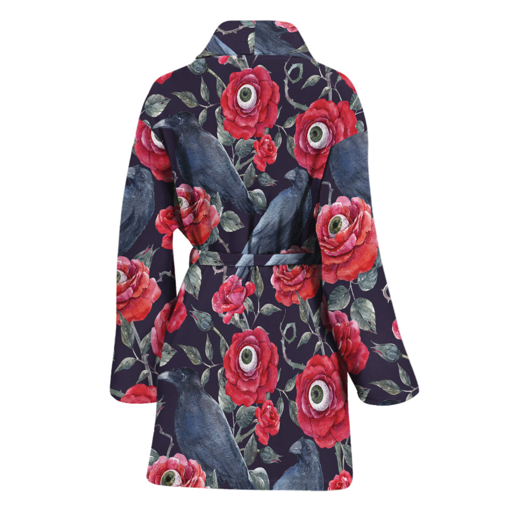 Eyeball Rose Pattern Print Women's Bathrobe
