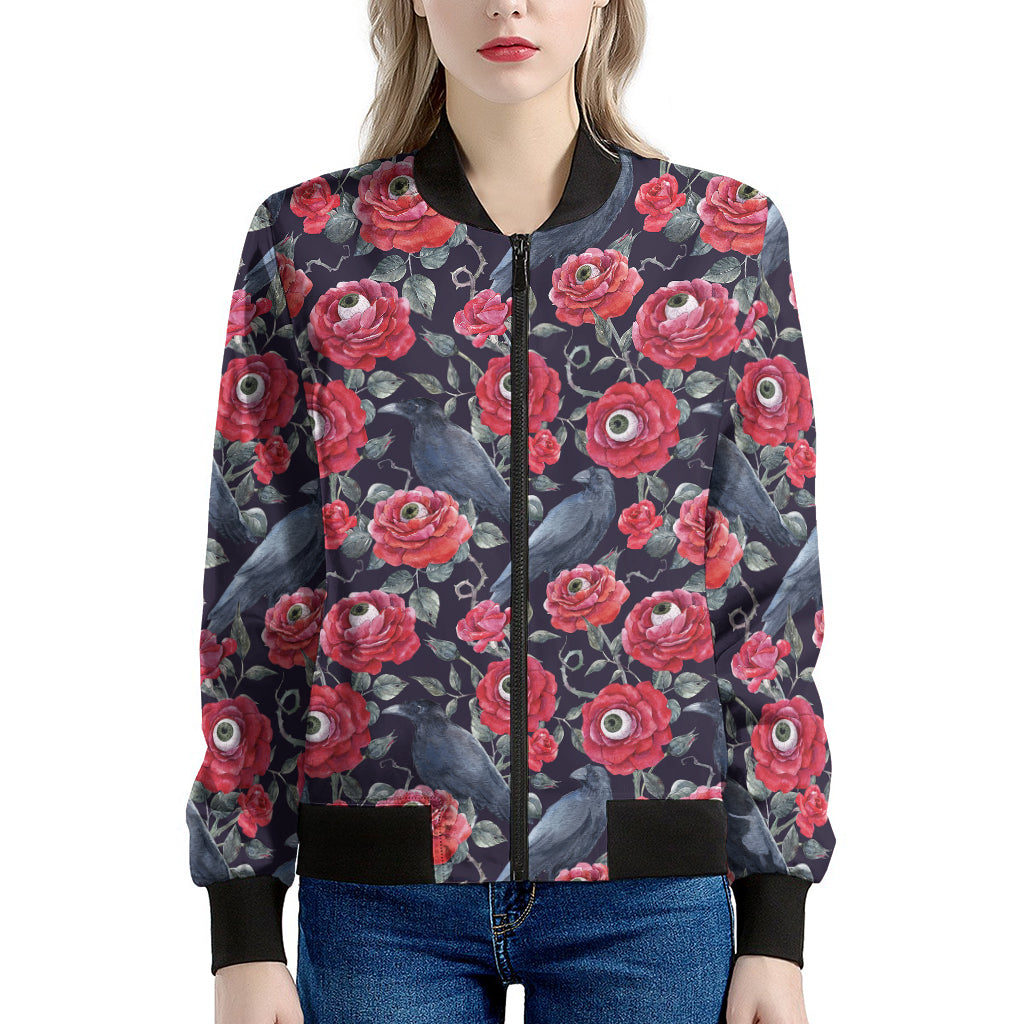 Eyeball Rose Pattern Print Women's Bomber Jacket