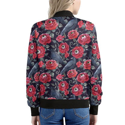 Eyeball Rose Pattern Print Women's Bomber Jacket