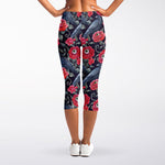 Eyeball Rose Pattern Print Women's Capri Leggings