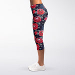 Eyeball Rose Pattern Print Women's Capri Leggings