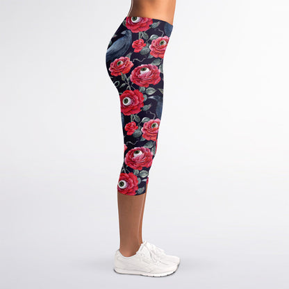 Eyeball Rose Pattern Print Women's Capri Leggings