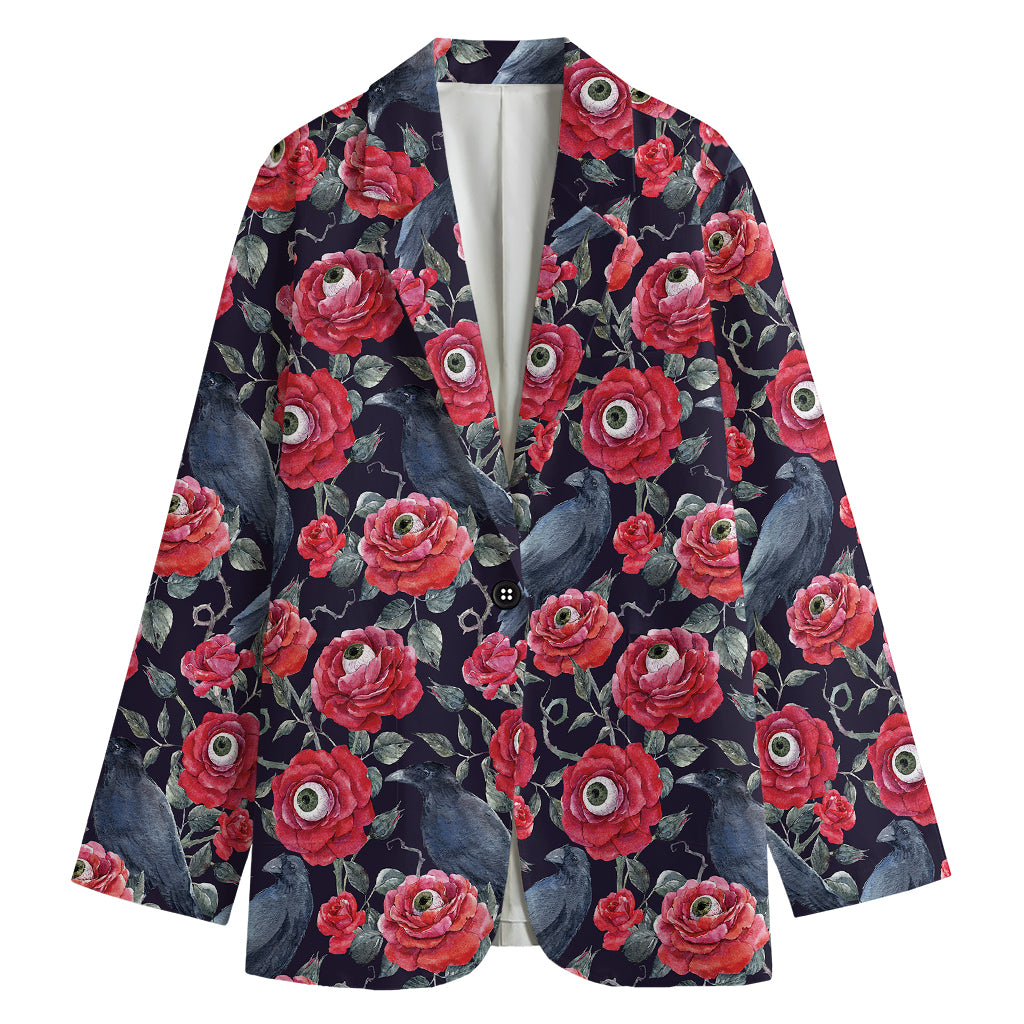 Eyeball Rose Pattern Print Women's Cotton Blazer