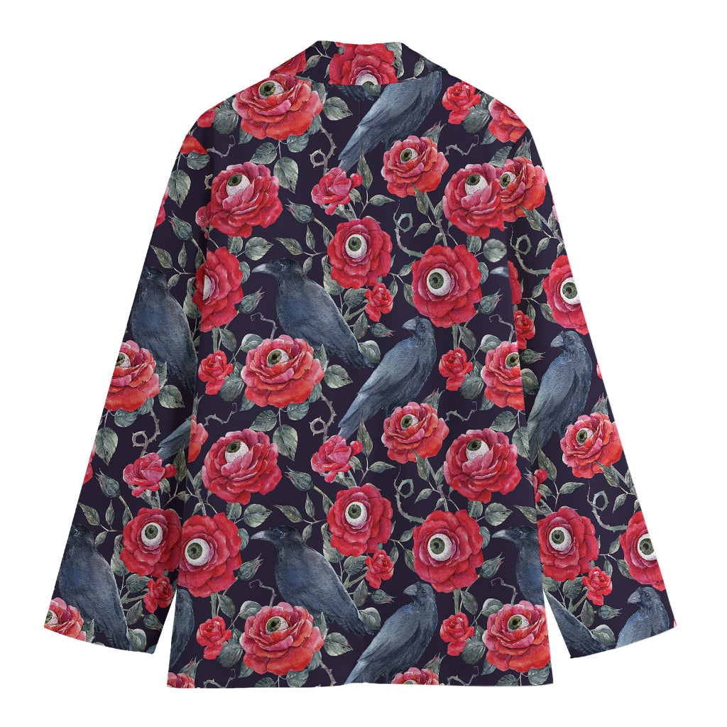 Eyeball Rose Pattern Print Women's Cotton Blazer