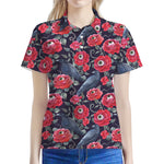 Eyeball Rose Pattern Print Women's Polo Shirt