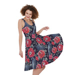 Eyeball Rose Pattern Print Women's Sleeveless Dress