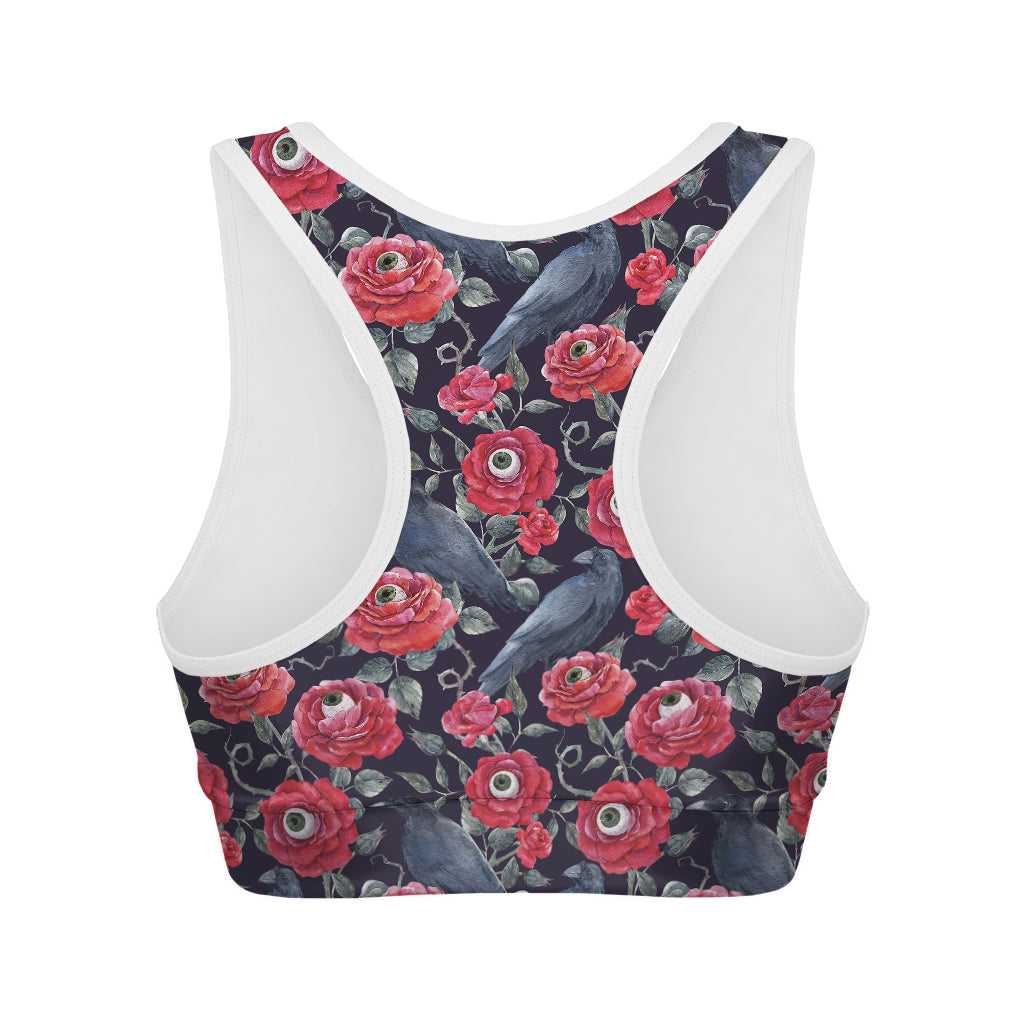 Eyeball Rose Pattern Print Women's Sports Bra