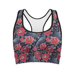 Eyeball Rose Pattern Print Women's Sports Bra
