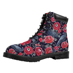 Eyeball Rose Pattern Print Work Boots