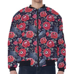 Eyeball Rose Pattern Print Zip Sleeve Bomber Jacket