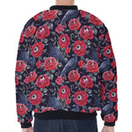 Eyeball Rose Pattern Print Zip Sleeve Bomber Jacket