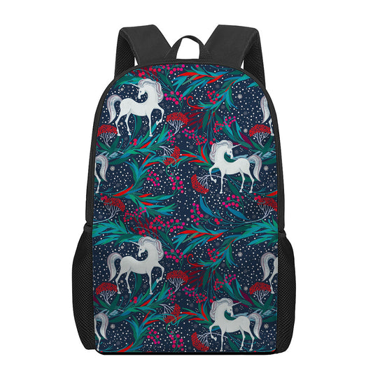 Fairy Floral Unicorn Pattern Print 17 Inch Backpack