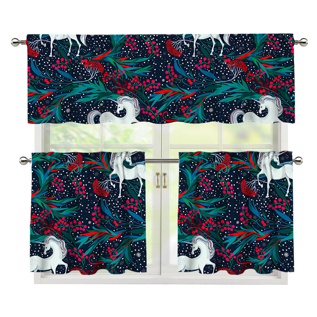 Fairy Floral Unicorn Pattern Print 3 Piece Kitchen Curtains