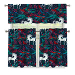 Fairy Floral Unicorn Pattern Print 3 Piece Kitchen Curtains