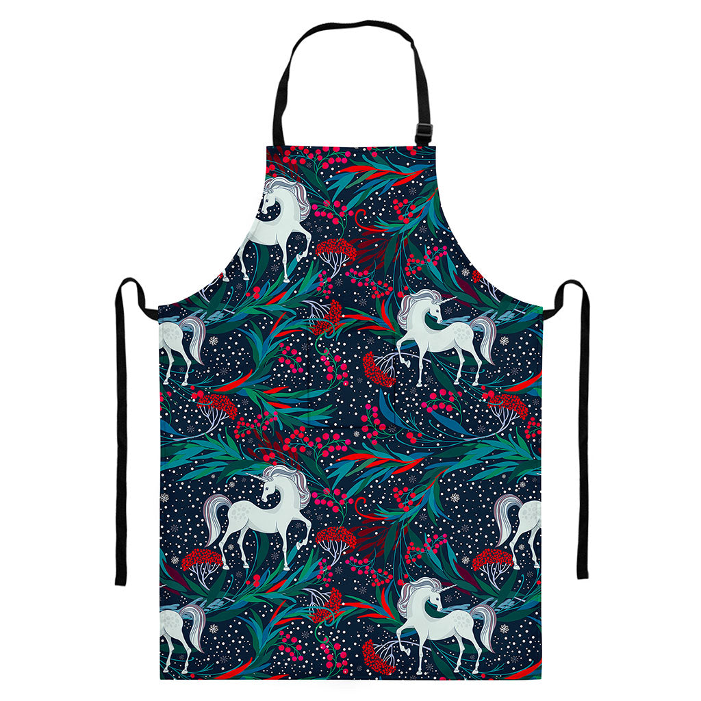 Fairy Floral Unicorn Pattern Print Bib Apron With Pocket