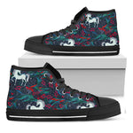 Fairy Floral Unicorn Pattern Print Black High Top Sneakers