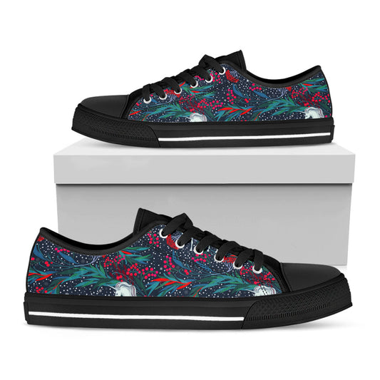 Fairy Floral Unicorn Pattern Print Black Low Top Sneakers
