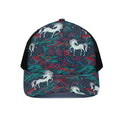 Fairy Floral Unicorn Pattern Print Black Mesh Trucker Hat