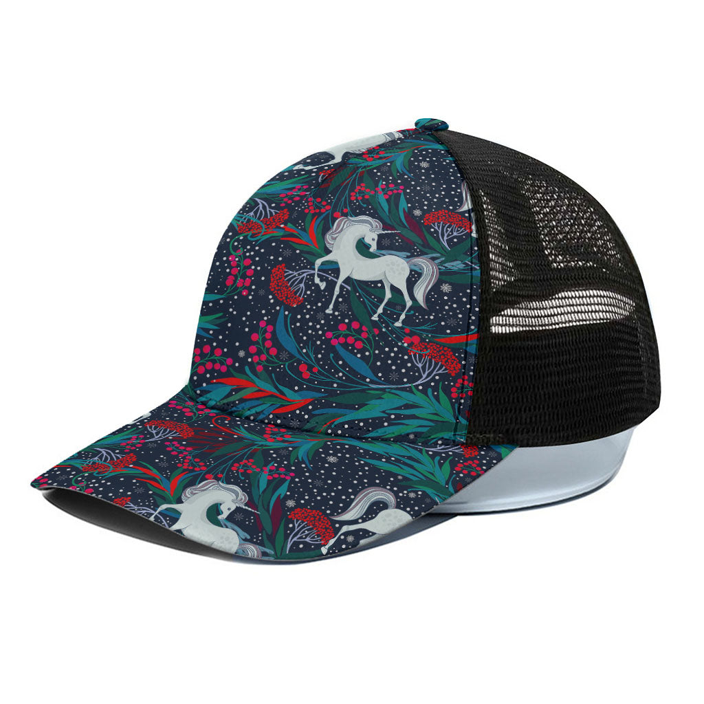 Fairy Floral Unicorn Pattern Print Black Mesh Trucker Cap