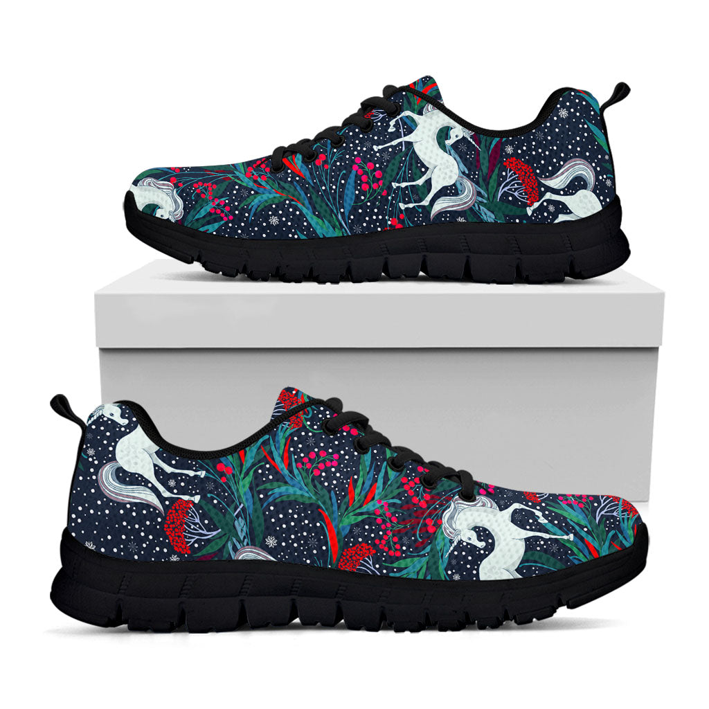 Fairy Floral Unicorn Pattern Print Black Running Shoes