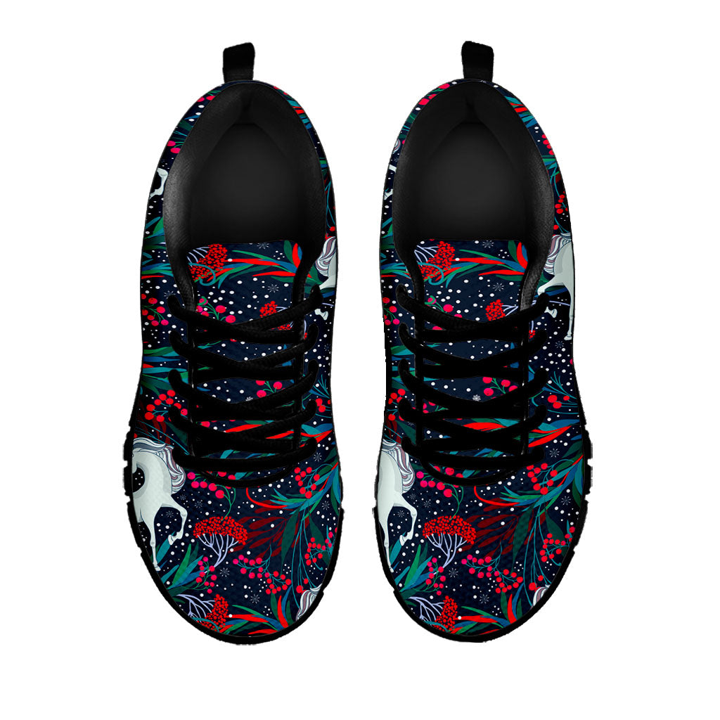 Fairy Floral Unicorn Pattern Print Black Running Shoes