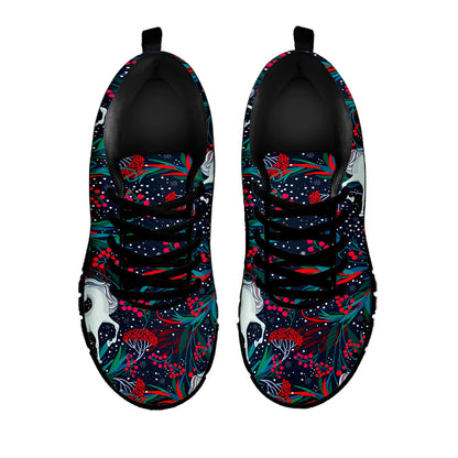 Fairy Floral Unicorn Pattern Print Black Running Shoes