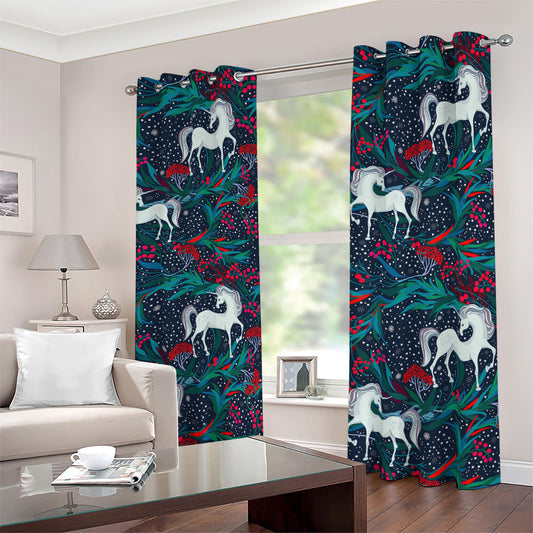 Fairy Floral Unicorn Pattern Print Blackout Grommet Curtains