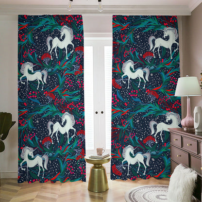 Fairy Floral Unicorn Pattern Print Blackout Pencil Pleat Curtains