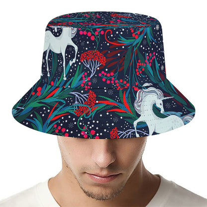 Fairy Floral Unicorn Pattern Print Bucket Hat